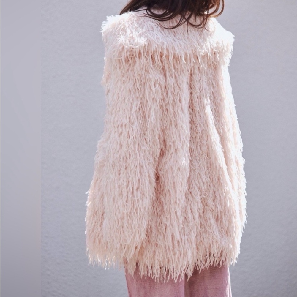 Free People Coat: Pink Faux furry feather vibes.